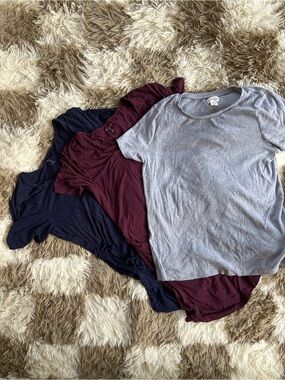 Maternity Crew Neck Tee Trio - Gray, Burgundy, Navy